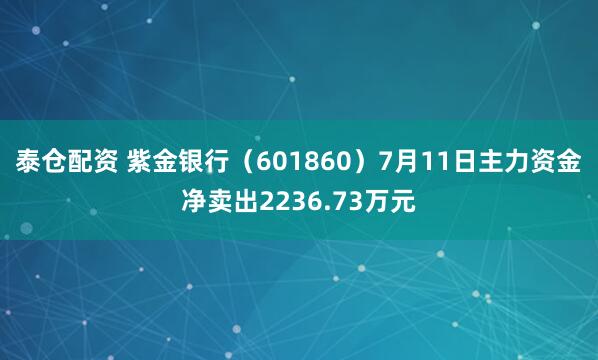 泰仓配资 紫金银行（601860）7月11日主力资金净卖出2236.73万元